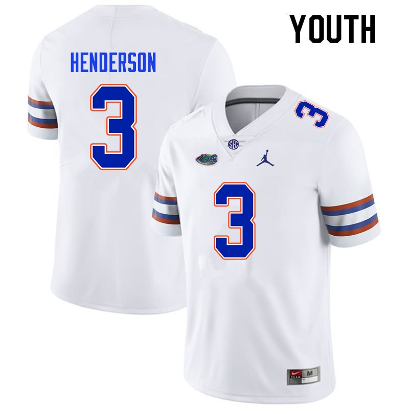 NCAA Florida Gators Xzavier Henderson Youth #3 Nike White Stitched Authentic College Football Jersey LHQ1664AU